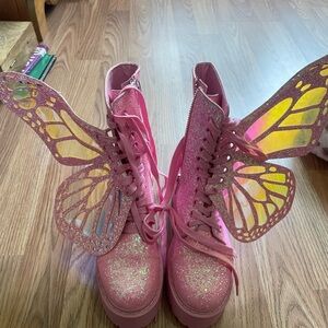 Dolls Kill Bubblegum METAMORPHIC BUTTERFLY BOOTS